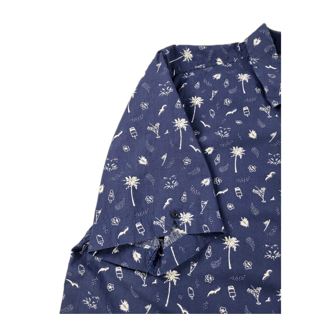 Ben Sherman Men's Short Sleeve Printed Button-Down Shirt - Navy Blue Sz L - Picture 4 of 10